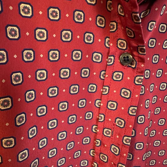 Evan-Picone Petites: Red Collared Button Down with Geometric Print VINTAGE-12 - Picture 2 of 4